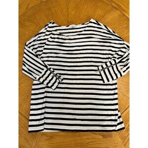 Calvin Klein White Black Striped Knit Top Rayon Spandex Zipper Sleeves Size Med